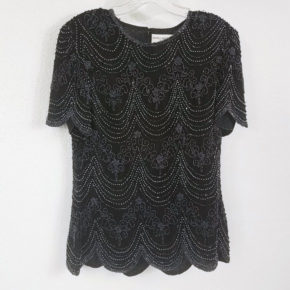 Pappell Boutique Tops - Pappell Boutique Evening Women's Formal Black Silk Beaded Top Blouse Bolero